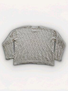 Free People Sweater Women L Cream Chevron Cable Knit Boho Coastal Hippie Slouchy